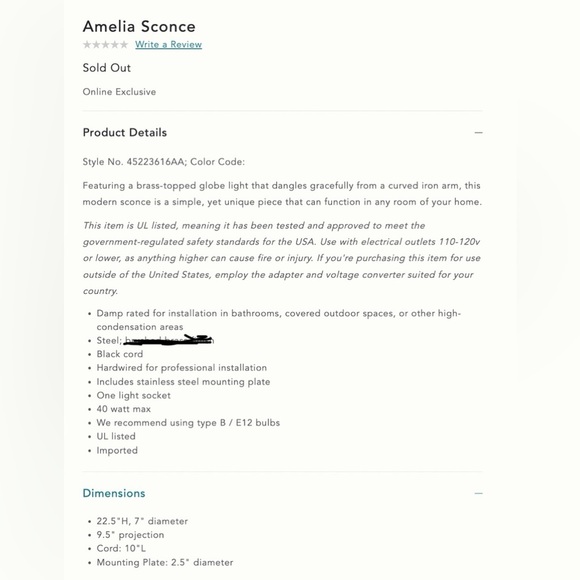 ANTHROPOLOGIE Amelia Sconce in Matte Black - Picture 2 of 16